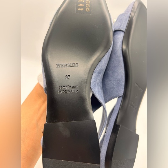 HERMES Innocente Ballerina Slingback Pumps Blue Suede Bleu Ciel 37 New in Box - Picture 12 of 15